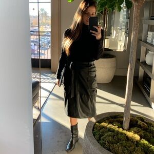 Black pleather Midi Skirt